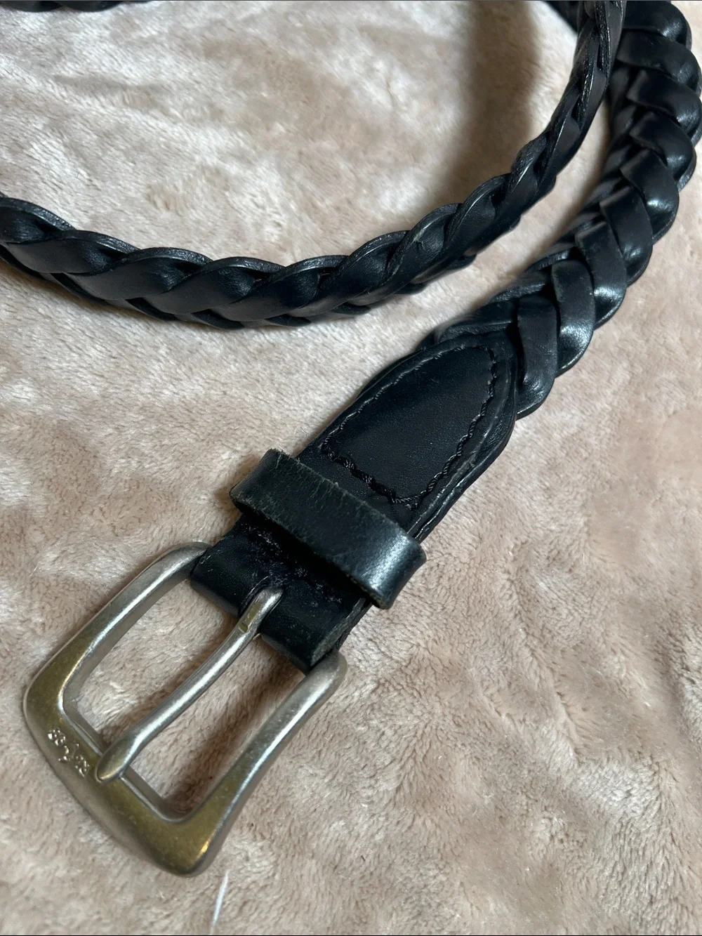 Polo Ralph Lauren Black Leather Braided Brass Buckle Pony Logo Belt 38 Preppy